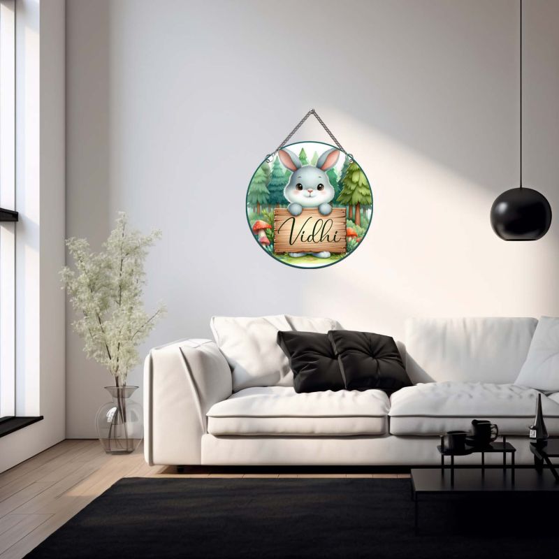 Personalized Bunny Theme Kids Room Name Plate, Decorative Wall Hanging for Nursery & Playroom Birthday Gift for Boys & Girls Kids Door Decor